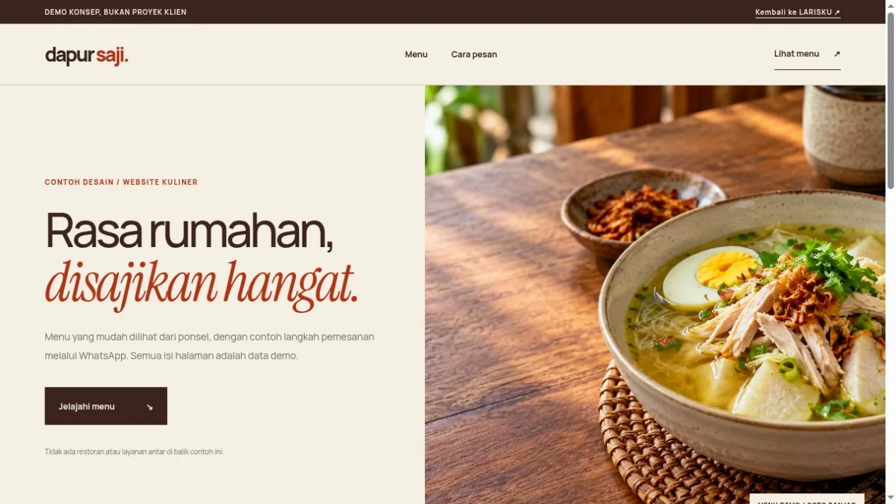Screenshot contoh desain website kuliner Dapur Saji