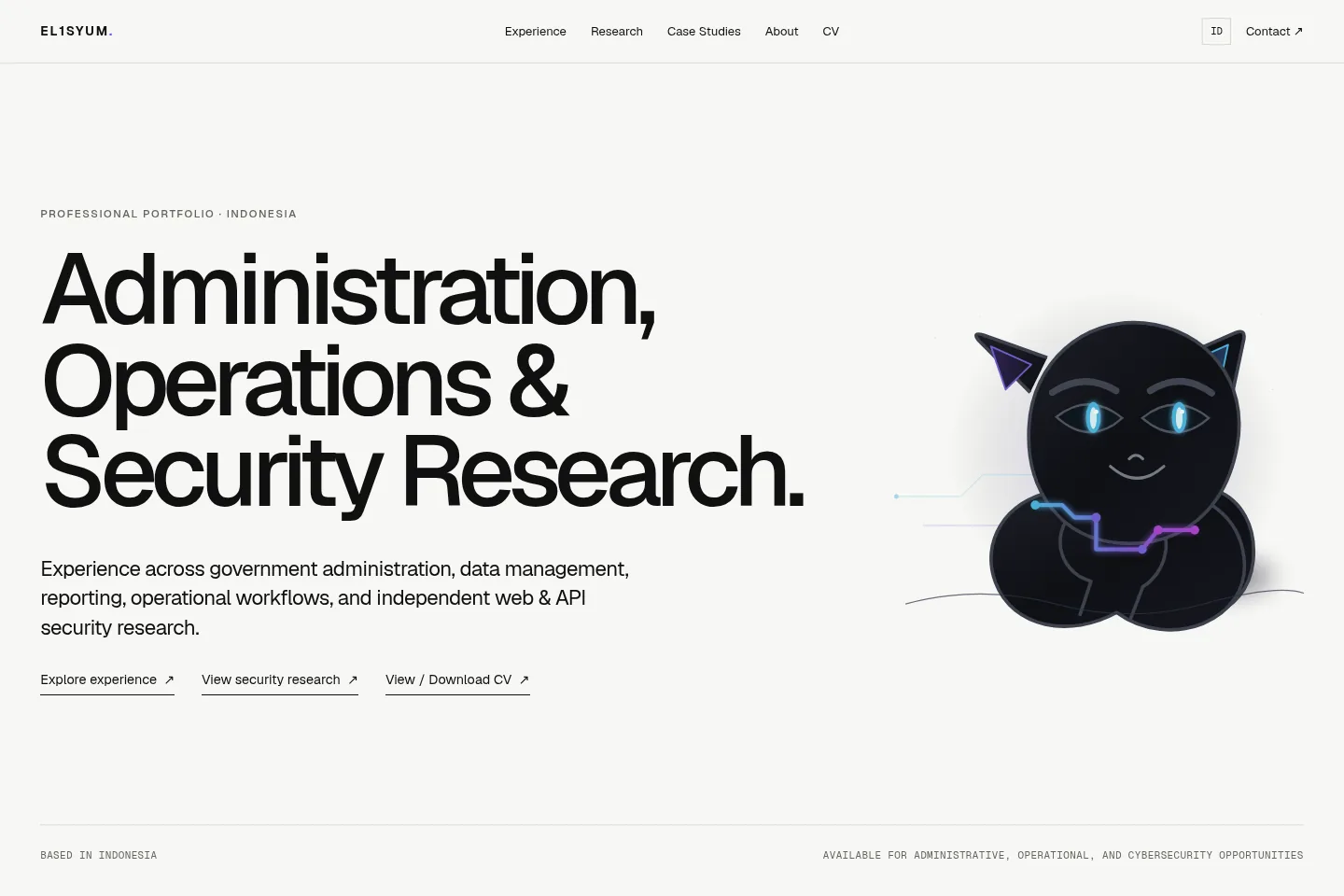 Real screenshot of the public EL1SYUM portfolio website